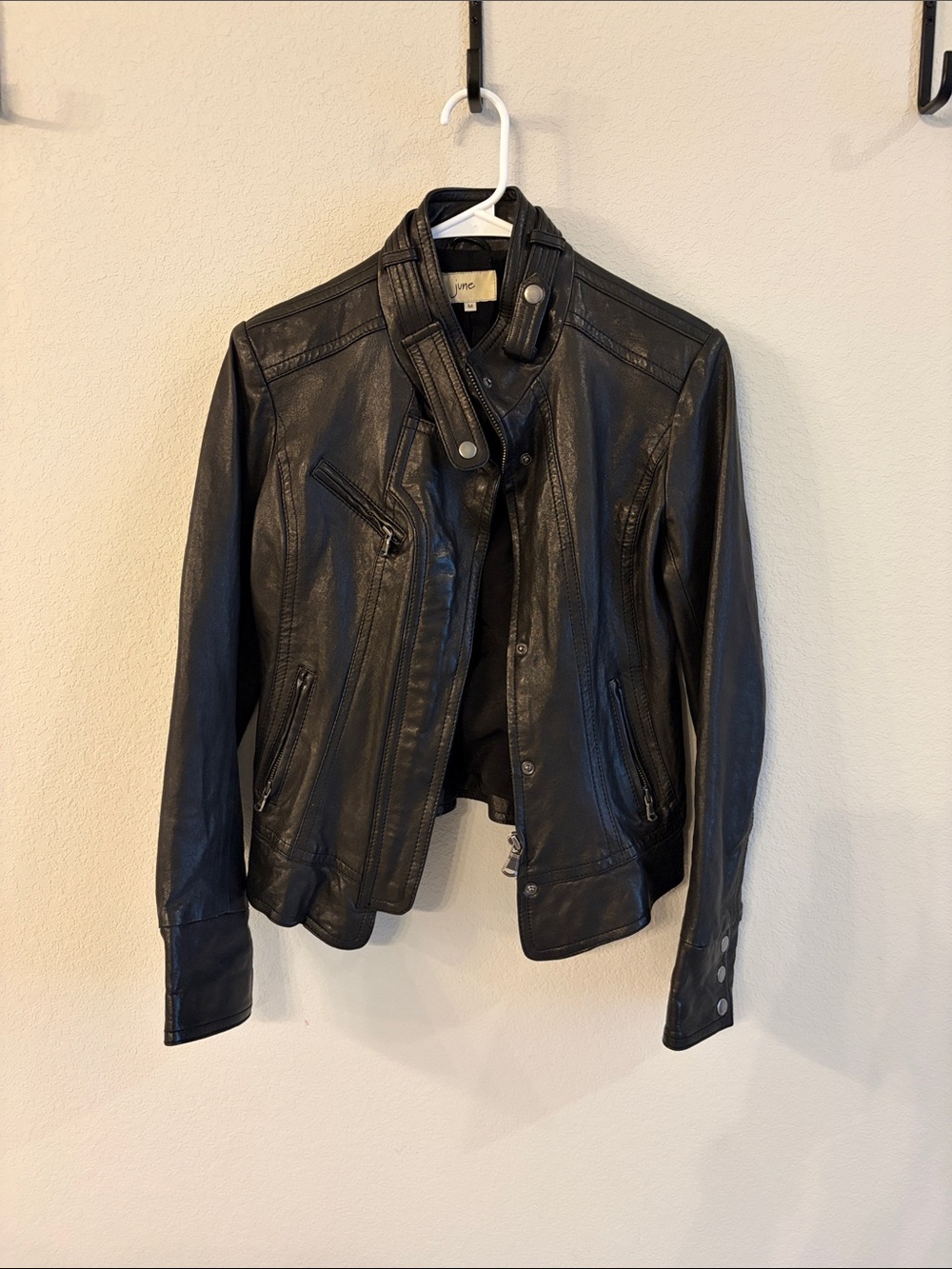 Classic Black Leather Moto Jacket by Vince - Snap Collar